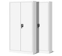 Set de 2 Armoire de Bureau métallique 4 étagères tôle d'acier revêtement en Poudre 195 cm x 90 cm x 40 cm (Blanc)
