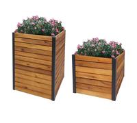 Set De 2 Bacs À Plantes Hwc-L23, Bac À Fleurs Surélevé, Outdoor Acacia Bois Certifié Mvg Aluminium Brun Marron