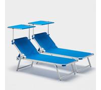 set de 2 bains de soleil en aluminium avec toit solaire Nettuno - Bleu