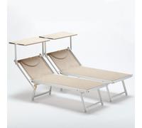 set de 2 Bains de soleil en aluminium Professionnel pour la plage et la mer Italia - Beige