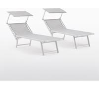set de 2 bains de soleil réglables en aluminium avec toit solaire et surface de couchage en textilène - design élégant, léger et résistant aux intempéries pour le jardin, la terrasse et la plage - MAR
