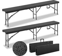 Set de 2 bancs de jardin pliables 180cm acier aspect polyrotin bac d’extérieur camping vacances pique-nique anniversaire