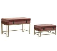 Set de 2 Banquettes en velours rose et métal doré --