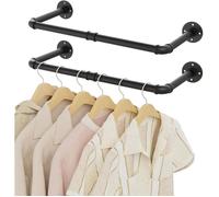 Set de 2 Barres de Dressing Murales Industrielles 64 cm - Noir Robuste à Montage Facile - Gain de Place pour Salon ou Chambre