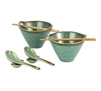 Set de 2 bols à ramen japonais avec baguettes et cuillères vert brillant