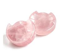 Set de 2 Bols Chat en Pierre Brute Quartz Rose Naturel, spécimen minéral Cristal, décoration Bureau, démagnétisation