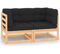 set de 2 canapés d'angle de jardin en pin avec coussins