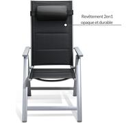 Set de 2 chaises de jardin aluminium dossier réglable 8 positions rembourrage max. 120kg chaise à dossier haut chaise pliante terrasse argent