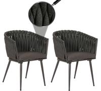 Mendler Lot de 2 chaises de jardin HWC‑N38, aluminium, corde Olefin anthracite, coussin gris foncé
