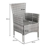 Set de 2 chaises de jardin en polyrotin 88 x 59 x 59 cm gris Fauteuils avec coussins 7 cm Mobilier de jardin extérieur