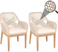 Mendler Lot de 2 chaises de jardin HWC-H56b – corde tressée acacia – beige coussin crème-blanc