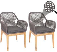 Mendler Lot de 2 chaises de jardin HWC-H56b – acacia gris, corde tressée, coussin anthracite