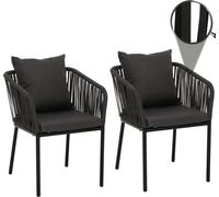 set de 2 chaises de jardin HWC-N41, Outdoor accoudoir, résistant aux intempéries aluminium corde tressée ~ anthracite, coussin gris foncé