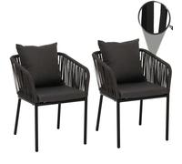 Set De 2 Chaises De Jardin Hwc-N41, Outdoor Accoudoir, Résistant Aux Intempéries Aluminium Corde Tressée Anthracite, Coussin Gris Foncé Gris