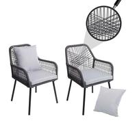 lot de 2 chaises de jardin HWC-O12, assise/dossier rembourrés en aluminium tressé Rope ~ anthracite, housse grise