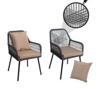 set de 2 chaises de jardin HWC-O12, coussin d'assise/de dossier Outdoor aluminium corde tressée ~ anthracite, housse taupe