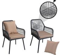 set de 2 chaises de jardin HWC-O12, coussin d'assise/de dossier Outdoor aluminium corde tressée ~ anthracite, housse taupe