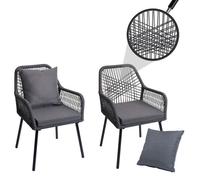 set de 2 chaises de jardin HWC-O12, coussin d'assise/de dossier Outdoor aluminium corde tressée ~ anthracite, housse gris foncé