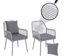 set de 2 chaises de jardin HWC-O12, coussin d'assise/de dossier Outdoor aluminium corde tressée ~ gris clair, housse gris clair