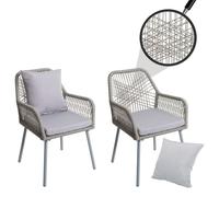 set de 2 chaises de jardin HWC-O12, coussin d'assise/de dossier Outdoor aluminium corde tressée ~ gris, housse grise
