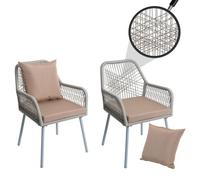 set de 2 chaises de jardin HWC-O12, coussin d'assise/de dossier Outdoor Aluminium Seilflecht Rope ~ gris, housse taupe