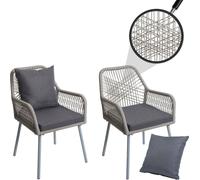 set de 2 chaises de jardin HWC-O12, coussin d'assise/de dossier Outdoor aluminium corde tressée ~ gris, housse gris foncé