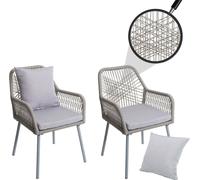 set de 2 chaises de jardin HWC-O12, coussin d'assise/de dossier Outdoor aluminium corde tressée ~ gris, housse grise