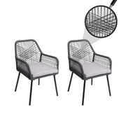 Set De 2 Chaises De Jardin Hwc-O12, Outdoor Sitzpolster Aluminium Seilflecht Rope Anthracite, Housse Gris Clair Gris