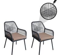 set de 2 chaises de jardin HWC-O12, Outdoor Sitzpolster Aluminium Seilflecht Rope ~ anthracite, housse taupe