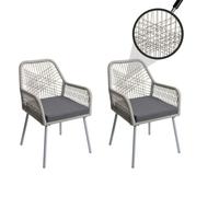 Set De 2 Chaises De Jardin Hwc-O12, Outdoor Sitzpolster Aluminium Seilflecht Rope Gris Clair, Housse Gris Foncé Gris