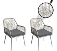 set de 2 chaises de jardin HWC-O12, Outdoor Sitzpolster Aluminium Seilflecht Rope ~ gris, housse gris foncé