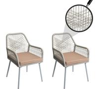 Mendler – Lot de 2 chaises de jardin HWC-O12 – Aluminium, tressage corde gris, housse taupe