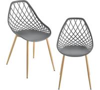 Set de 2 Chaises Designs Chaise de Salle à Manger Siège en Plastique Pieds en Métal Effet Hêtre Couleur Grise et Effet Hêtre 83 cm