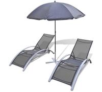 vidaXL Bains de soleil avec parasol aluminium noir