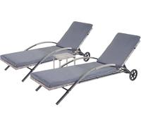 set de 2 chaises longues HWC-E27, Chaise longue de jardin, Poly-Rotin ~ gris Coussin gris foncé