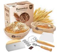 Set de 2 Corbeilles à Levain avec Accessoires - Kit Complet de Boulangerie avec Bannetons 22,9 cm et 25,4 cm, Fouet Danois, Racloir de Bol, Coupe-Pâte et Lame à Pain