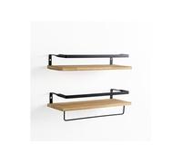 Set de 2 étagères murales Xavi avec porte-serviettes, bois de pin