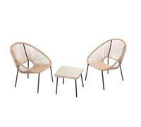 Set De 2 Fauteuils + Table Basse Naturel Acapulco Marron