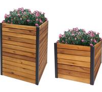 set de 2 jardinières HWC-L23, bac à fleurs surélevé, Outdoor Acacia bois FSC®- aluminium brun