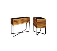 lot de 2 jardinières HWC-L25, jardinière, rectangulaire carrée Outdoor acier acacia bois FSC®-, marron