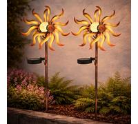Set De 2 Lampes Sur Piquet Solaire LED Éolienne Verre Craquelé Extérieur Or