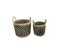 - Set de 2 paniers tressé en jonc de mer - Noir et Beige