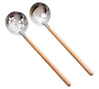 Set de 2 pièces, louche à soupe + écumoire, acier inoxydable 304, manche en bois, 26 x 6,5 cm, pour cuisine