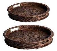 Set de 2 plateaux rond Saya 35 et 40 cm - Table Passion - Marron - Rotin marron G