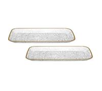 ALTOBUY Set de 2 plats de service plastique transparent motif feuilles contour doré 34 cm Transparent