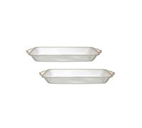 Set de 2 plats rectangulaire en plastique transparent texturé avec contour doré (L41?cm) - -
