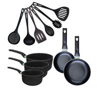 Set de 2 poêles 16 et 20 cm, 3 casseroles céramique 16, 18 et 20 cm et 6 ustensiles Fackelmann Brandao