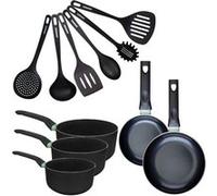 Set de 2 poêles 16 et 20 cm, 3 casseroles céramique 16, 18 et 20 cm et 6 ustensiles Fackelmann Brandao