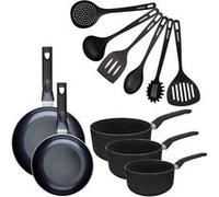 Set de 2 poêles 20 et 24 cm, 3 casseroles céramique 16, 18 et 20 cm et 6 ustensiles Fackelmann Brandao