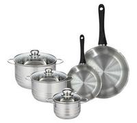 Set de 2 poêles 20 et 28 cm en inox et 3 faitouts inox 16, 20 et 24 cm Fackelmann Geneva Inox|Noir
